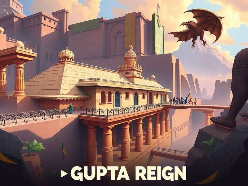 Gupta Reign Game Banner Showcasing Ancient Indian Architecture